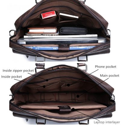 JEEP BULUO Men Briefcase Bag High Quality Business Famous Brand Leather Shoulder Messenger Bags Office Handbag 14 inch Laptop 4