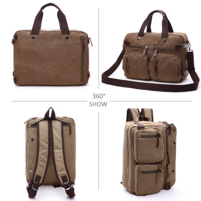 Scione Men Canvas Bag Leather Briefcase Travel Suitcase Messenger Shoulder Tote Back Handbag Large Casual Business Laptop Pocket 1