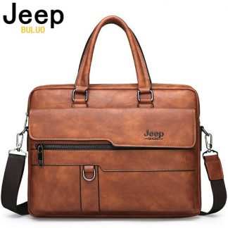 JEEP BULUO Men Briefcase Bag High Quality Business Famous Brand Leather Shoulder Messenger Bags Office Handbag 14 inch Laptop