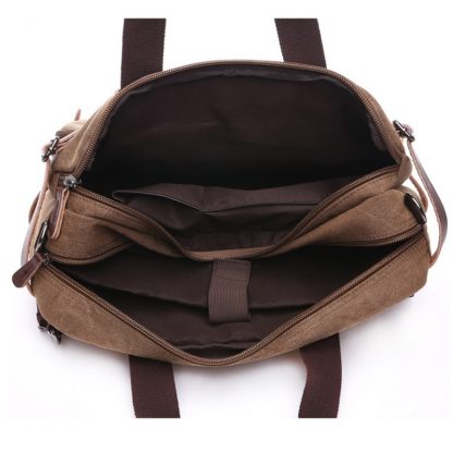 Scione Men Canvas Bag Leather Briefcase Travel Suitcase Messenger Shoulder Tote Back Handbag Large Casual Business Laptop Pocket 4