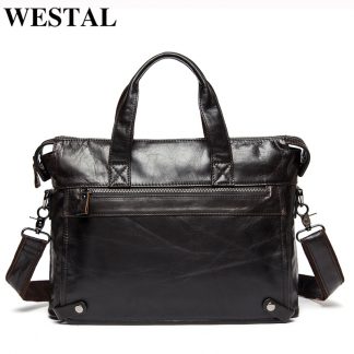 WESTAL Men Briefcases Genuine Leather Men's Bag Business Briefcases laptop Handbags Messenger Bag Men Leather Office Bag 9013