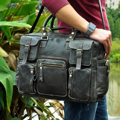 Men Real Leather Antique Large Capacity Travel Briefcase Business 15.6 4