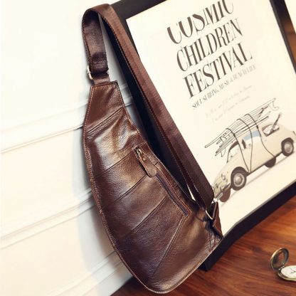 High Quality Men Genuine Leather Cowhide Vintage Sling Chest Back Day Pack Travel fashion Cross Body Messenger Shoulder Bag 2