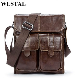 WESTAL Genuine Leather bag men bags Men Messenger Bags male small flap Vintage Leather shoulder crossbody bags for man 366