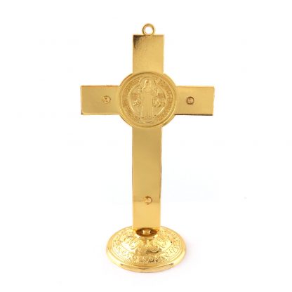 Gold Color Fashion Jesus Catholic Christian Holy Crucifix Ornaments Cross  Emmanuel Jesus Cross Statue with Base Figure Figurine 2