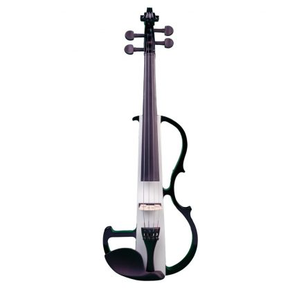 Full Size 4/4 Silent Electric Violin Solid Wood Maple With Bow Hard Case Headphone Cable Rosin New Set Black&White 1
