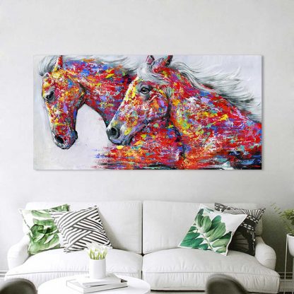 HDARTISAN Wall Art Picture Canvas Oil Painting Animal Print For Living Room Home Decor The Two Running Horse No Frame 4