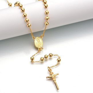 Gold Beads Rosary Blessed Goddess Pendant Necklace Hip Hop Golden Cross Jesus Necklace Christian Catholic Religious Jewelry