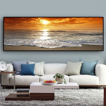 Sunsets Natural Sea Beach Landscape Posters and Prints Canvas Painting Panorama Scandinavian Wall Art Picture for Living  Room  1