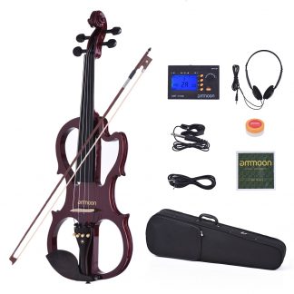 Hot sale ammoon VE-201 Full Size 4/4 Solid Wood Silent Electric Violin Fiddle Maple Body Ebony Fingerboard Pegs Chin Rest