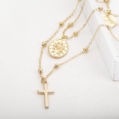 X86 Multilayer Cross Virgin Mary Pendant Beads Chain Christian Neckalce Goddess Catholic Choker Necklace Collier For Women 3