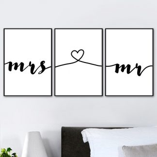 Wall Art Canvas Painting Nordic Posters Prints Mr Mrs Romantic Love Quotes Pictures For Living Room Home Wedding Decoration