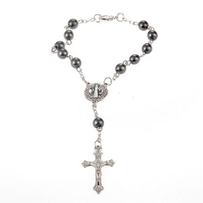 New Trendy Plastic Bead catholic rosary cross Pendant Bracelet For Women Jewelry Bangles Religious Gifts 4