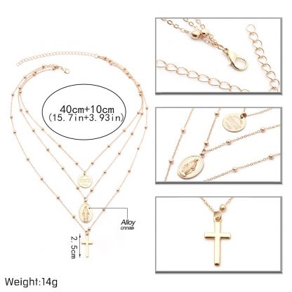 Ingesight Multilayer Cross Virgin Mary Pendant Beads Chain Christian Necklace Goddess Catholic Choker Necklace Collier for Women 2