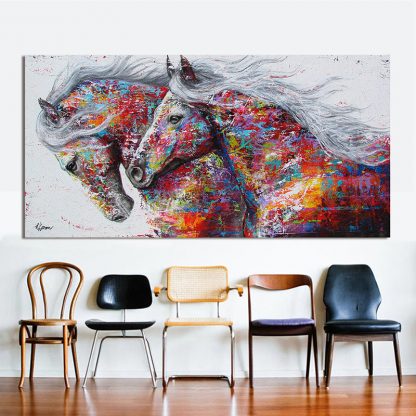 SELFLESSLY Wall Art Two Running Horses Canvas Painting Animal Pictures For Living Room Graffiti Art Print Decoration Painting