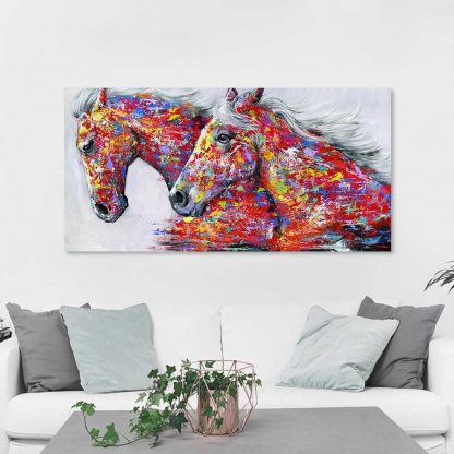 HDARTISAN Wall Art Picture Canvas Oil Painting Animal Print For Living Room Home Decor The Two Running Horse No Frame 2