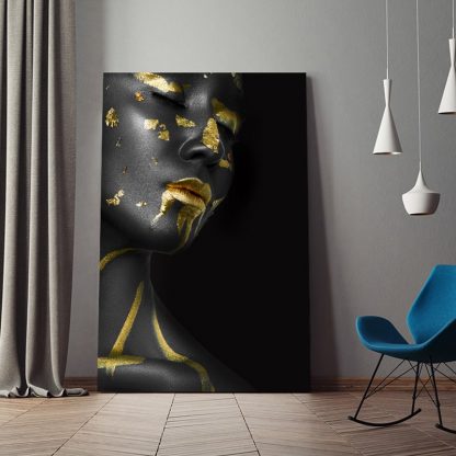 Beautiful Golden Black Lady Golden Canvas Painting Fashion Poster Print For Living Room HD Wall Art Ins Home Cuadros Decoracion 2