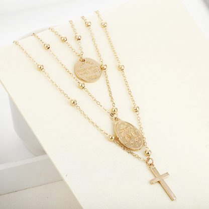 X86 Multilayer Cross Virgin Mary Pendant Beads Chain Christian Neckalce Goddess Catholic Choker Necklace Collier For Women 1