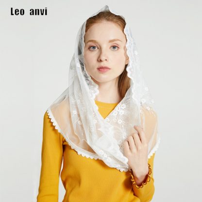 Leo anvi White black church veil traditional catholic orthodox veils religious head coverings mantilla lace latin mass scarf
