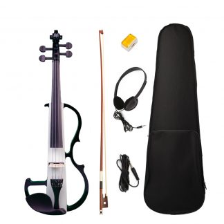 Full Size 4/4 Silent Electric Violin Solid Wood Maple With Bow Hard Case Headphone Cable Rosin New Set Black&White