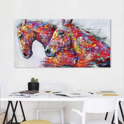 HDARTISAN Wall Art Picture Canvas Oil Painting Animal Print For Living Room Home Decor The Two Running Horse No Frame 1
