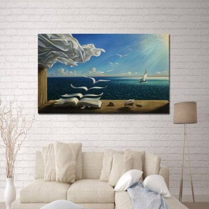 Salvador Dali Canvas Art Print Poster The Waves Book Sailboat Picture Canvas painting Diary of Discovery by Vladimir Kush 2