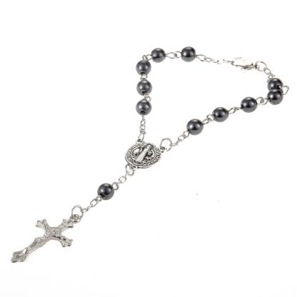 New Trendy Plastic Bead catholic rosary cross Pendant Bracelet For Women Jewelry Bangles Religious Gifts