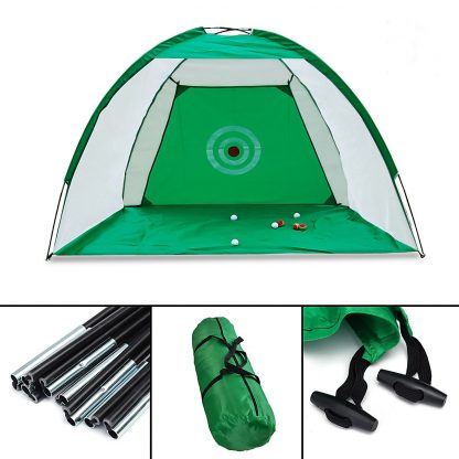 2x1.4m Foldable Golf Hitting Cage Practice Net Trainer+raining Aid Mat+Driver Iron Green Portable Durable Polyester+Oxford Cloth 2
