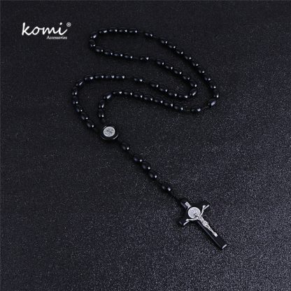 Komi Rosary Beads JESUS Coin Cross Pendant Necklace for Women Girls Catholic Religious Jewelry Holy Rosaries Necklaces