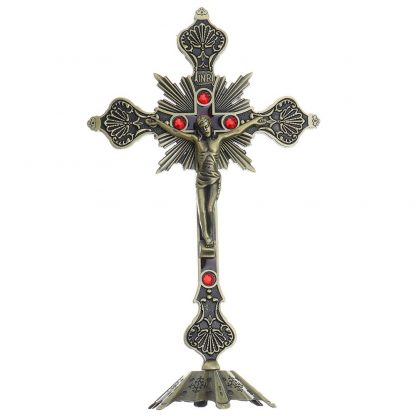 Church Relics Figurines Crucifix Jesus Christ On The Stand Wall Cross Antique Religious Altar Home Chapel Decoration 4 Colors 1
