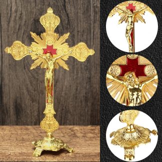 Golde Church Relics Figurines Crucifix Jesus Christ On The Stand Cross Wall Crucifix Antique Home Chapel Decoration Wall Crosses