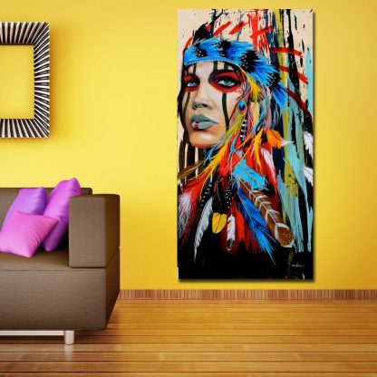 인테리어그림Modern Native American Indian Girl Feathered Canvas Painting For Living Room Wall Art Prints Home Decor free shipping Unframed 5