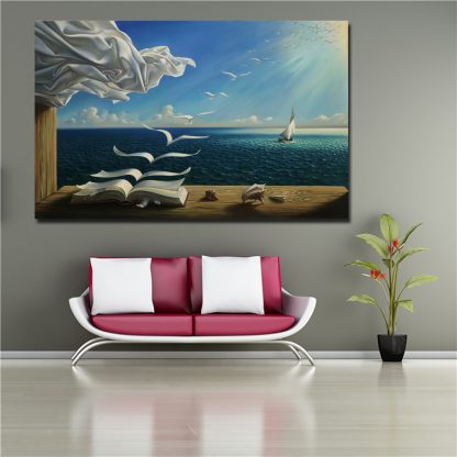 Salvador Dali Canvas Art Print Poster The Waves Book Sailboat Picture Canvas painting Diary of Discovery by Vladimir Kush 3