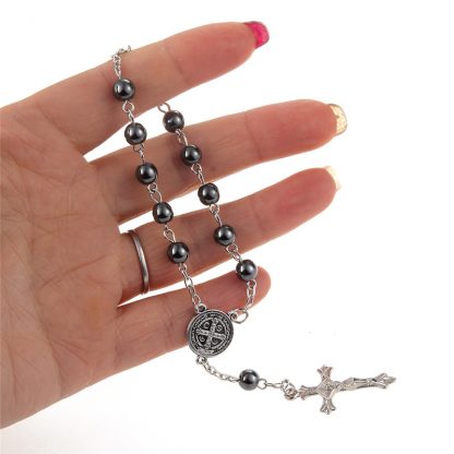New Trendy Plastic Bead catholic rosary cross Pendant Bracelet For Women Jewelry Bangles Religious Gifts 3