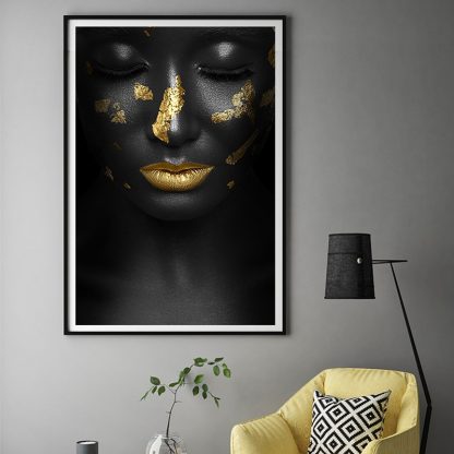Beautiful Golden Black Lady Golden Canvas Painting Fashion Poster Print For Living Room HD Wall Art Ins Home Cuadros Decoracion 1