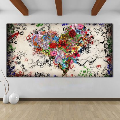 Hearts Flowers Painting Wall Art Canvas Painting For Living Room Modern Decorative Pictures Abstract Art Cuadros Decoration