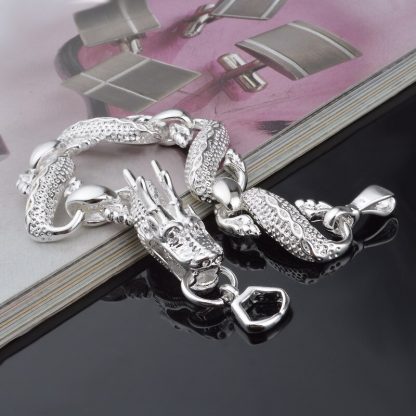 OMHXZJ Wholesale Personality Fashion OL Woman Girl Party Wedding Gift Silver Dragon Chain 925 Sterling Silver Bracelet BR56 4