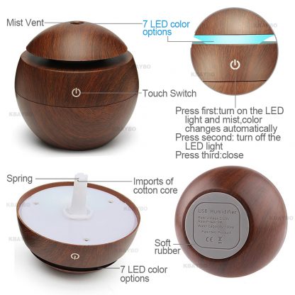USB Aroma Essential Oil Diffuser Ultrasonic Cool Mist Humidifier Air Purifier 7 Color Change LED Night light for Office Home 3