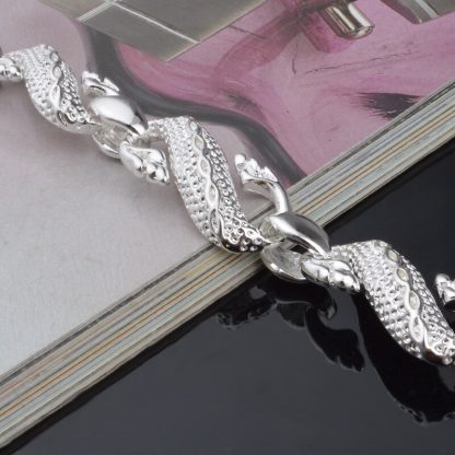 OMHXZJ Wholesale Personality Fashion OL Woman Girl Party Wedding Gift Silver Dragon Chain 925 Sterling Silver Bracelet BR56 5