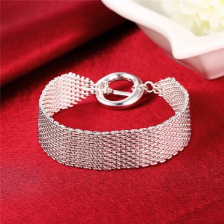 Silver 925 Jewlery Mesh Bracelet Chain for Women Fashion Wristband Bracelets & Bangles Wedding Party Gifts Bijoux 8 inch