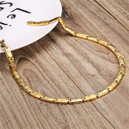 2018 Gold Color Stainless Steel Tourmaline Germanium Necklaces for Women Male Bio Health Care Jewelry Gift 4