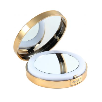 1 PCS Women LED Foldable Makeup Mirrors Lady Cosmetic Hand Folding Portable Compact Pocket Mirror 1/10X Magnifying HD 1
