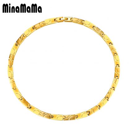 2018 Gold Color Stainless Steel Tourmaline Germanium Necklaces for Women Male Bio Health Care Jewelry Gift