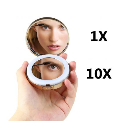 1 PCS Women LED Foldable Makeup Mirrors Lady Cosmetic Hand Folding Portable Compact Pocket Mirror 1/10X Magnifying HD 2