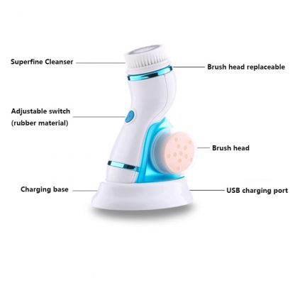 무선 초음파  페이셜 클렌징 브러쉬 마사지 4 In 1 Ultrasonic Electric Facial Cleansing Brush Massager Rechargeable Pore Face Cleaning Device Skin Care Brush For Face 4