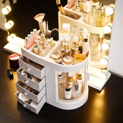 메이크업 화장품 정리함 Dressing Table 4 Drawer Makeup Holder Storage Box Transparent Rotation Window Lipstick Organizer For Cosmetic Brush Jewelry 5