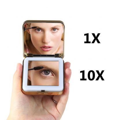 1 PCS Women LED Foldable Makeup Mirrors Lady Cosmetic Hand Folding Portable Compact Pocket Mirror 1/10X Magnifying HD