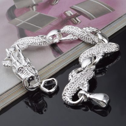 OMHXZJ Wholesale Personality Fashion OL Woman Girl Party Wedding Gift Silver Dragon Chain 925 Sterling Silver Bracelet BR56 3