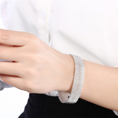 Silver 925 Jewlery Mesh Bracelet Chain for Women Fashion Wristband Bracelets & Bangles Wedding Party Gifts Bijoux 8 inch 3