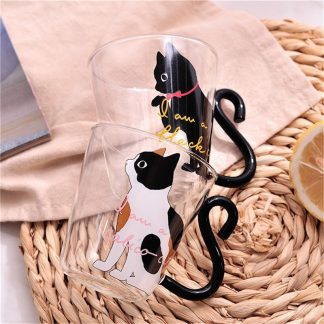 고양이 유리 커피컵Justdolife 8.5oz Cute Creative Cat Milk Coffee Mug Water Glass Mug Cup Tea Cup Cartoon Kitty Home Office Cup For Fruit Juice